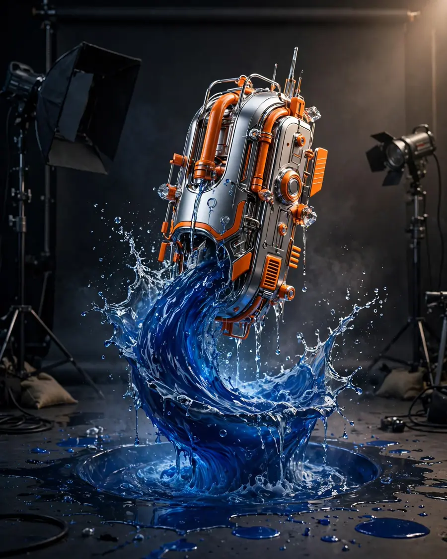 Surreal object emerging from a blue portal, representing AIGC