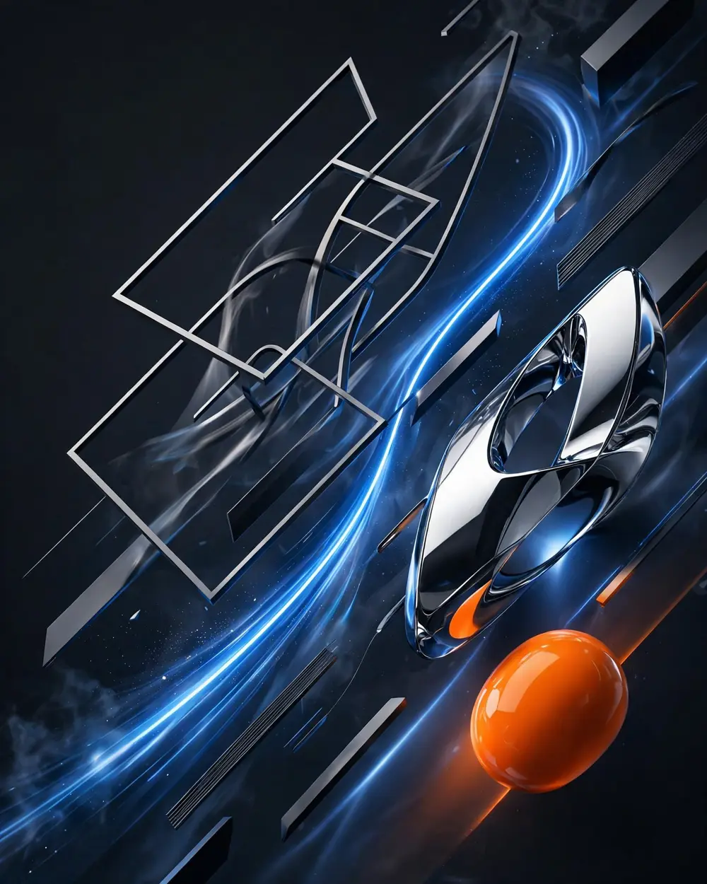 Dynamic 3D composition representing motion graphics and commercial ads